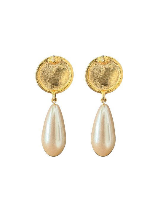 Coin Pearl Drop Earrings