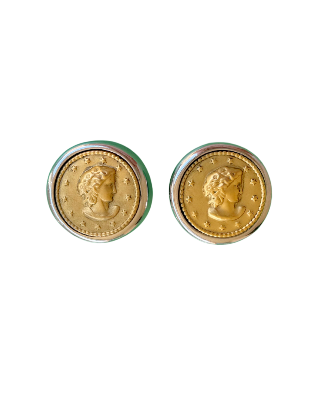 Two Tone Coin Clip-On Earrings