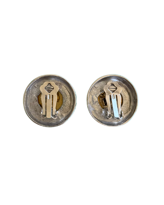 Two Tone Coin Clip-On Earrings