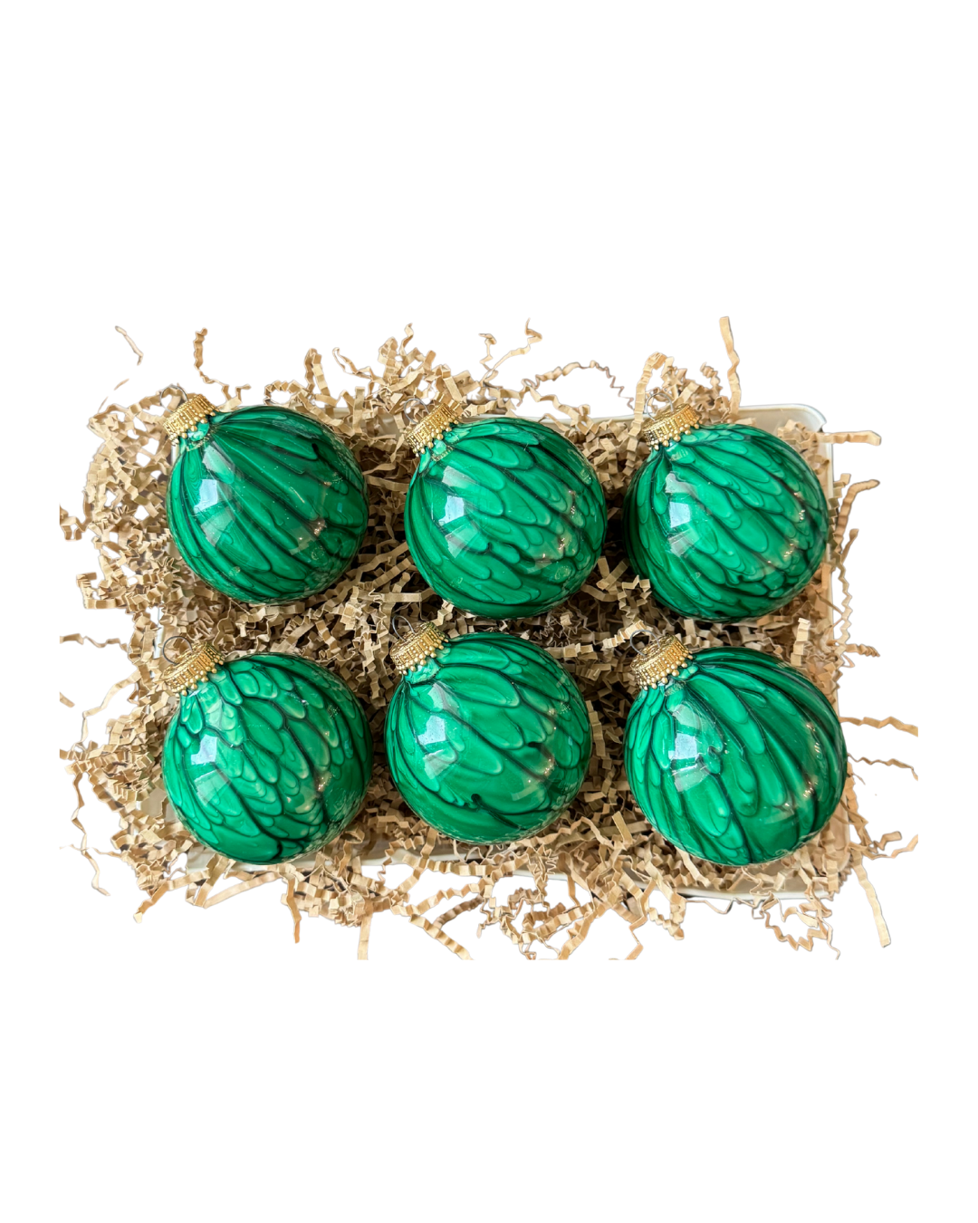 Green Marbled Glass Ornaments