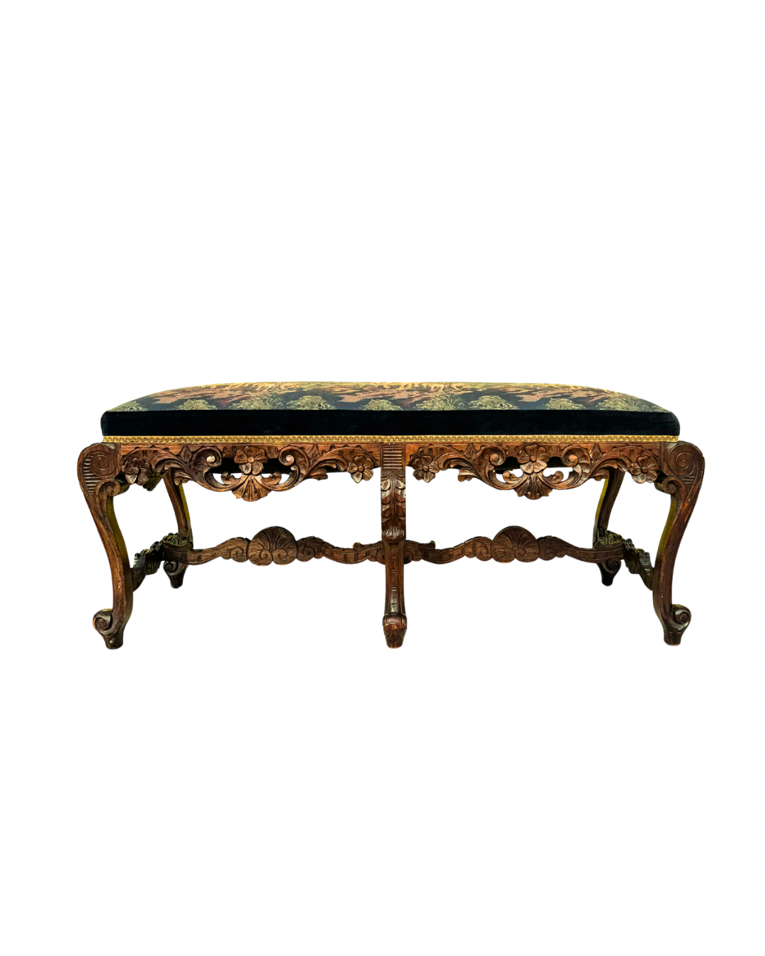 Hunt Scene Carved Wooden Bench