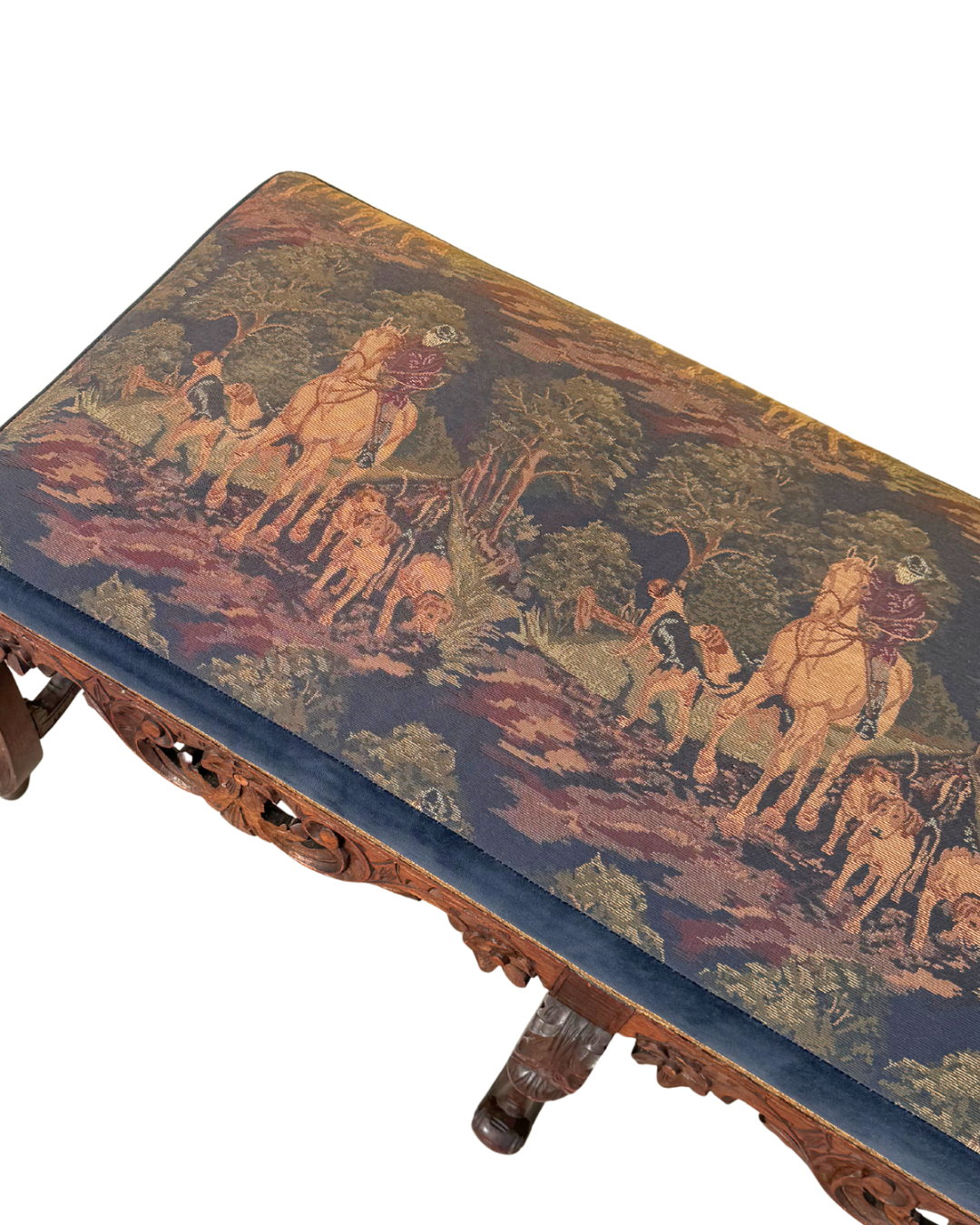 Hunt Scene Carved Wooden Bench