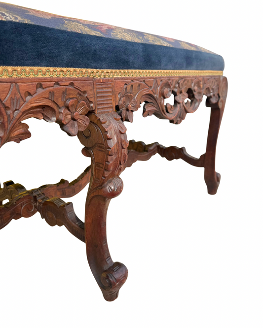 Hunt Scene Carved Wooden Bench