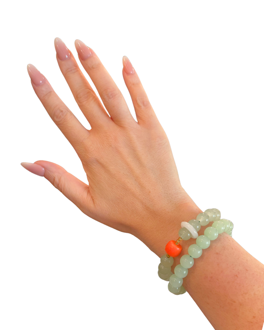 Vintage Jade Tone Stone Stretch Bracelets