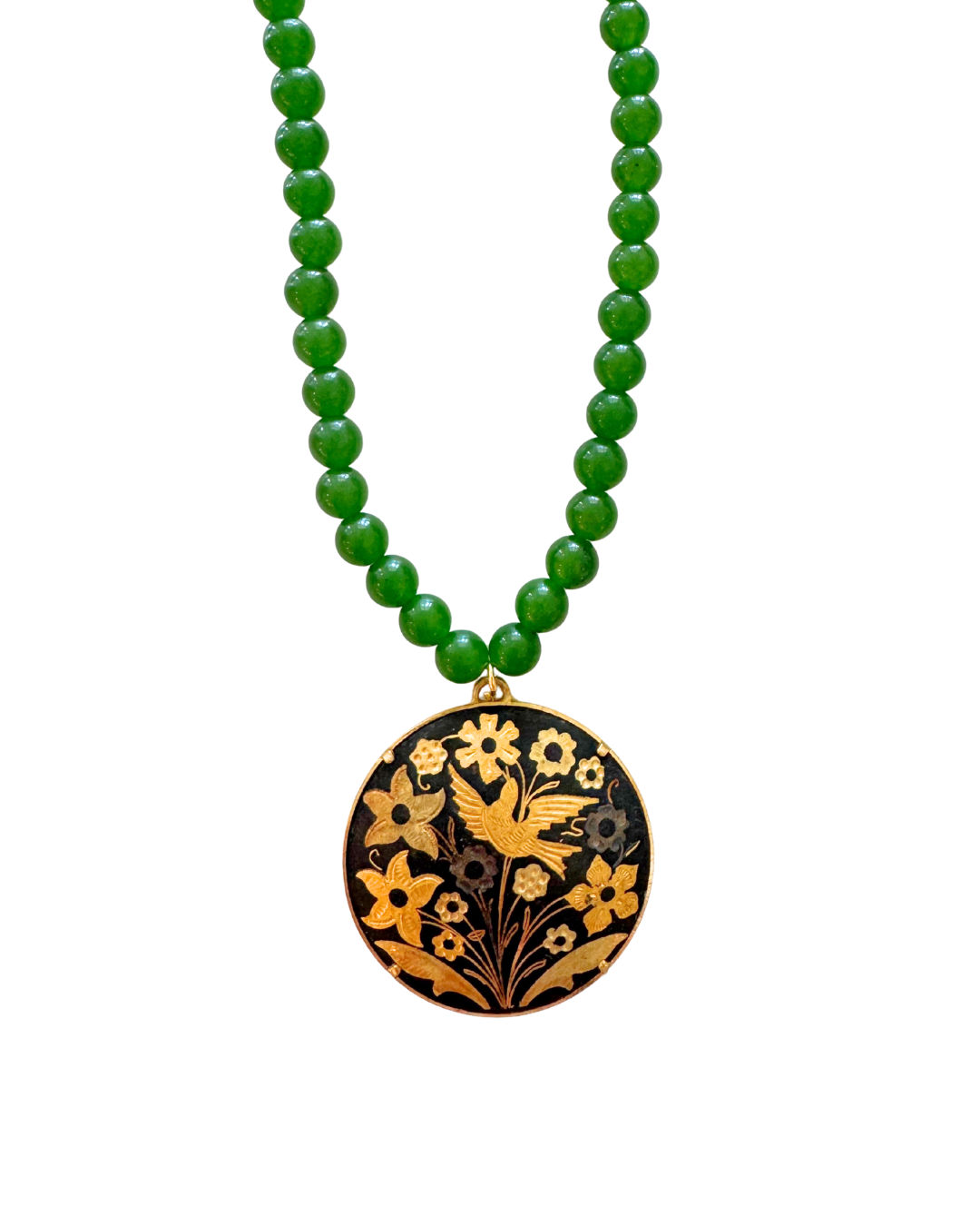 Green Vintage Stone & Pendant Stretch Necklace