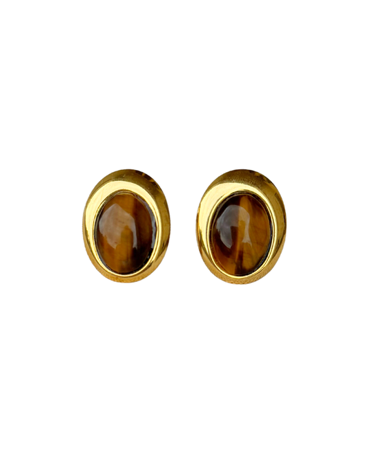 Vintage Tigers Eye Clip-On Earrings
