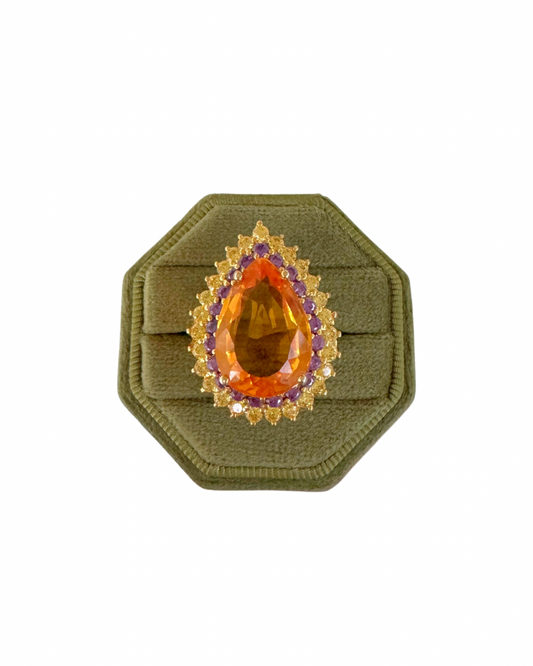 Yellow Teardrop Cocktail Ring