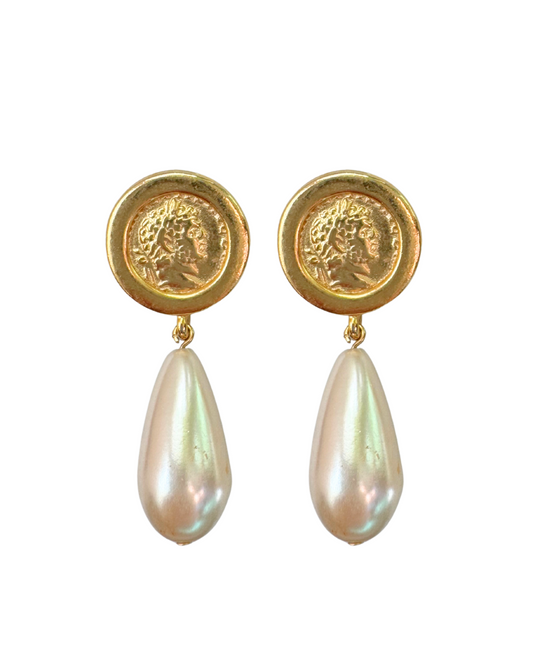 Coin Pearl Drop Earrings