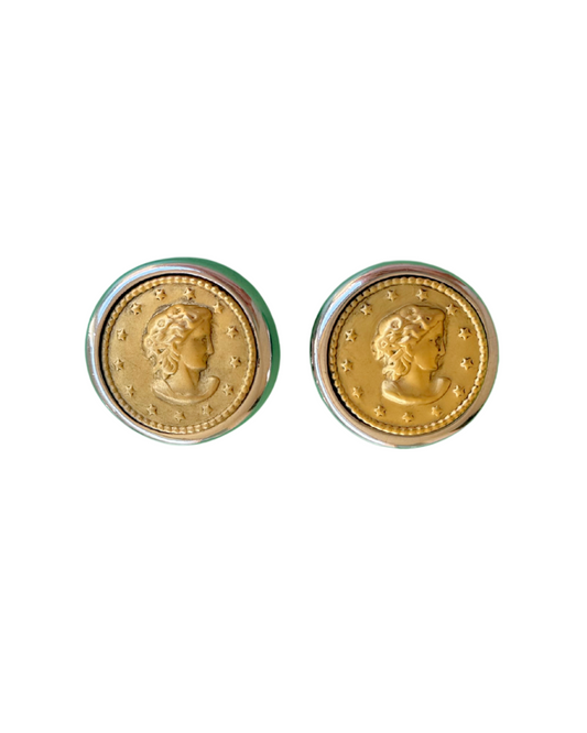 Two Tone Coin Clip-On Earrings