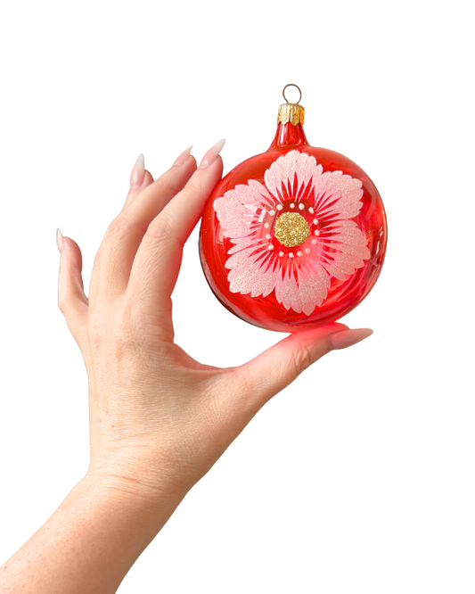 Red Floral Glass Ornaments