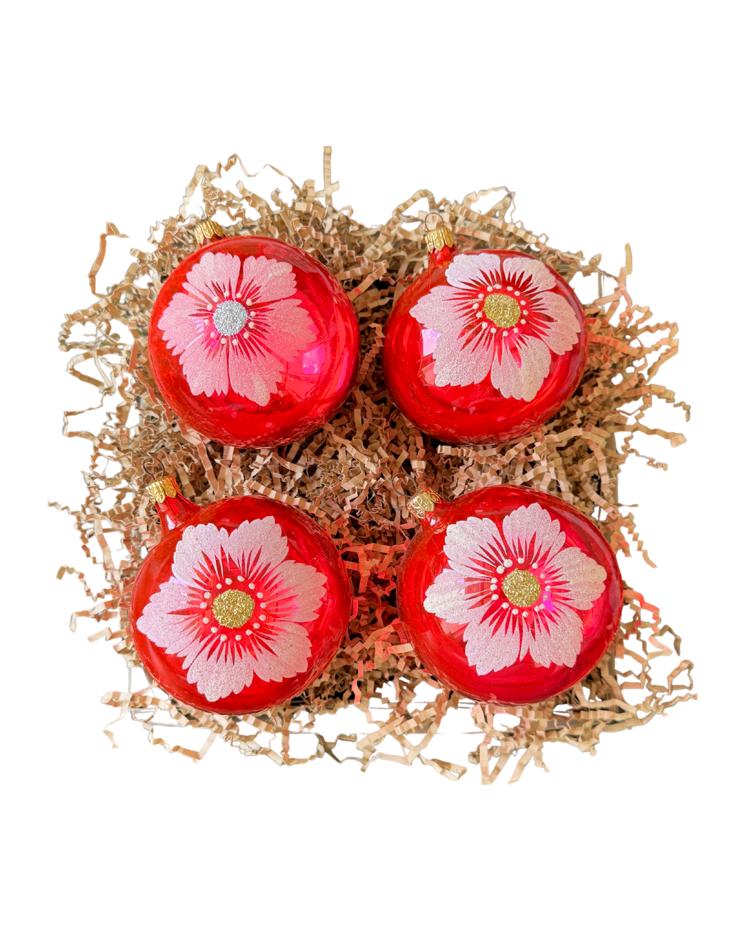 Red Floral Glass Ornaments
