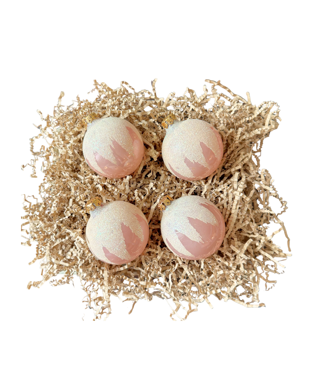 4pc Pink Snowy Cap Glass Ornaments