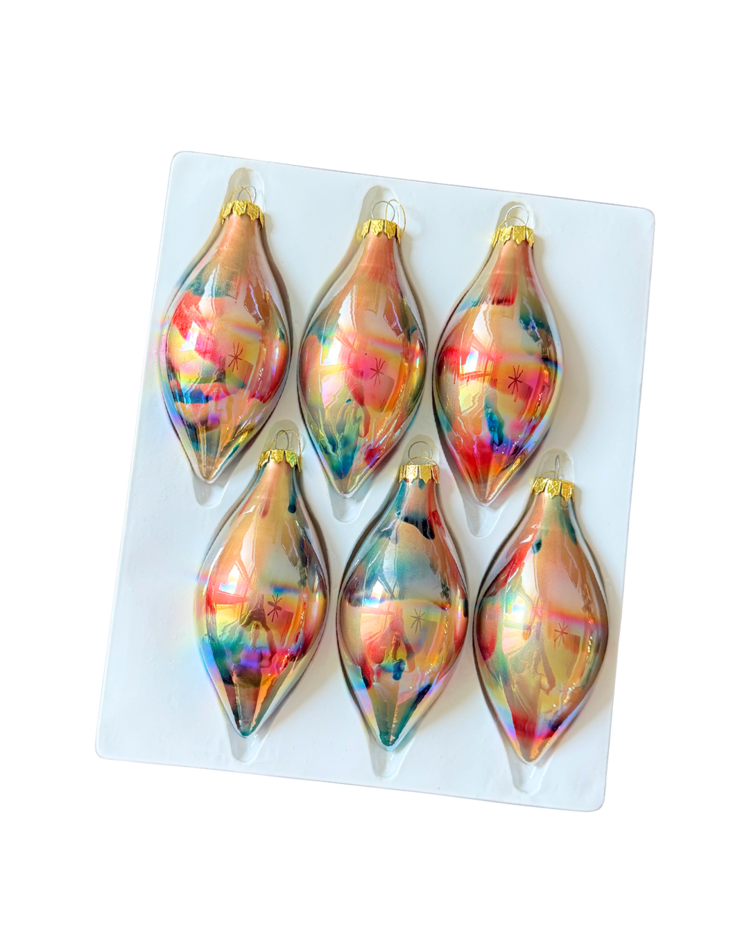 6pc Glass Tie-Dye Ornaments