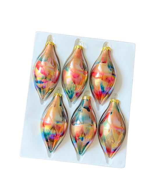 6pc Glass Tie-Dye Ornaments